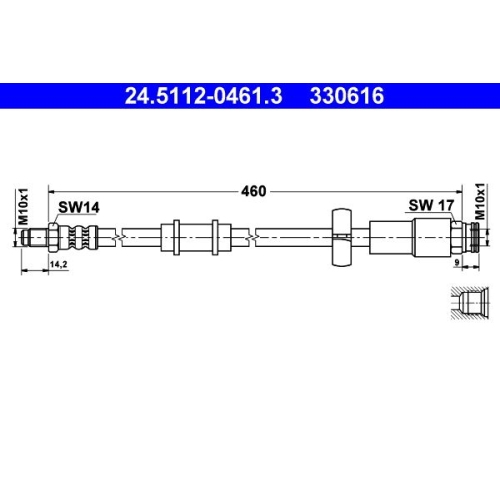 Bremsschlauch ATE 24.5112-0461.3 für CITROËN FIAT PEUGEOT, Vorderachse