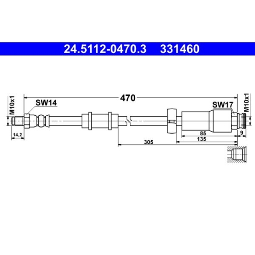 Bremsschlauch ATE 24.5112-0470.3 für CITROËN FIAT PEUGEOT, Vorderachse