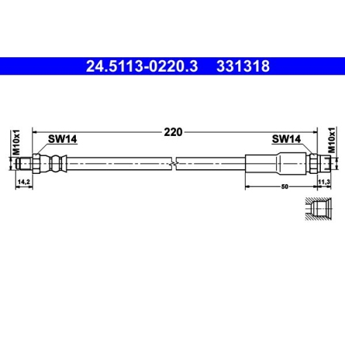 Bremsschlauch ATE 24.5113-0220.3 für VAG, Hinterachse, am Bremssattel