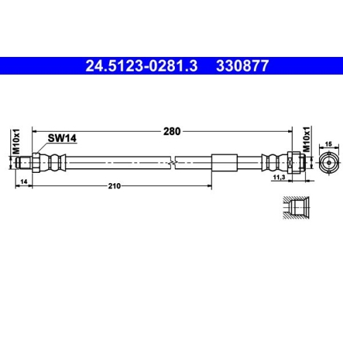 Bremsschlauch ATE 24.5123-0281.3 für MERCEDES-BENZ, Hinterachse, Vorderachse