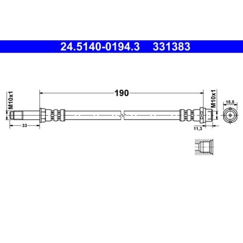 Bremsschlauch ATE 24.5140-0194.3 für VAG, Hinterachse, am Bremssattel