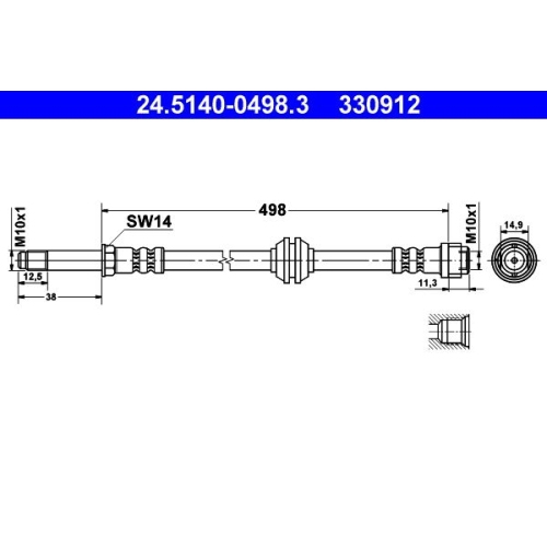 Bremsschlauch ATE 24.5140-0498.3 für MERCEDES-BENZ, Vorderachse