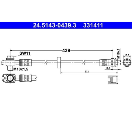 Bremsschlauch ATE 24.5143-0439.3 für SEAT SKODA VAG, Vorderachse