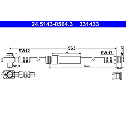 Bremsschlauch ATE 24.5143-0564.3 für SEAT SKODA VAG, Vorderachse