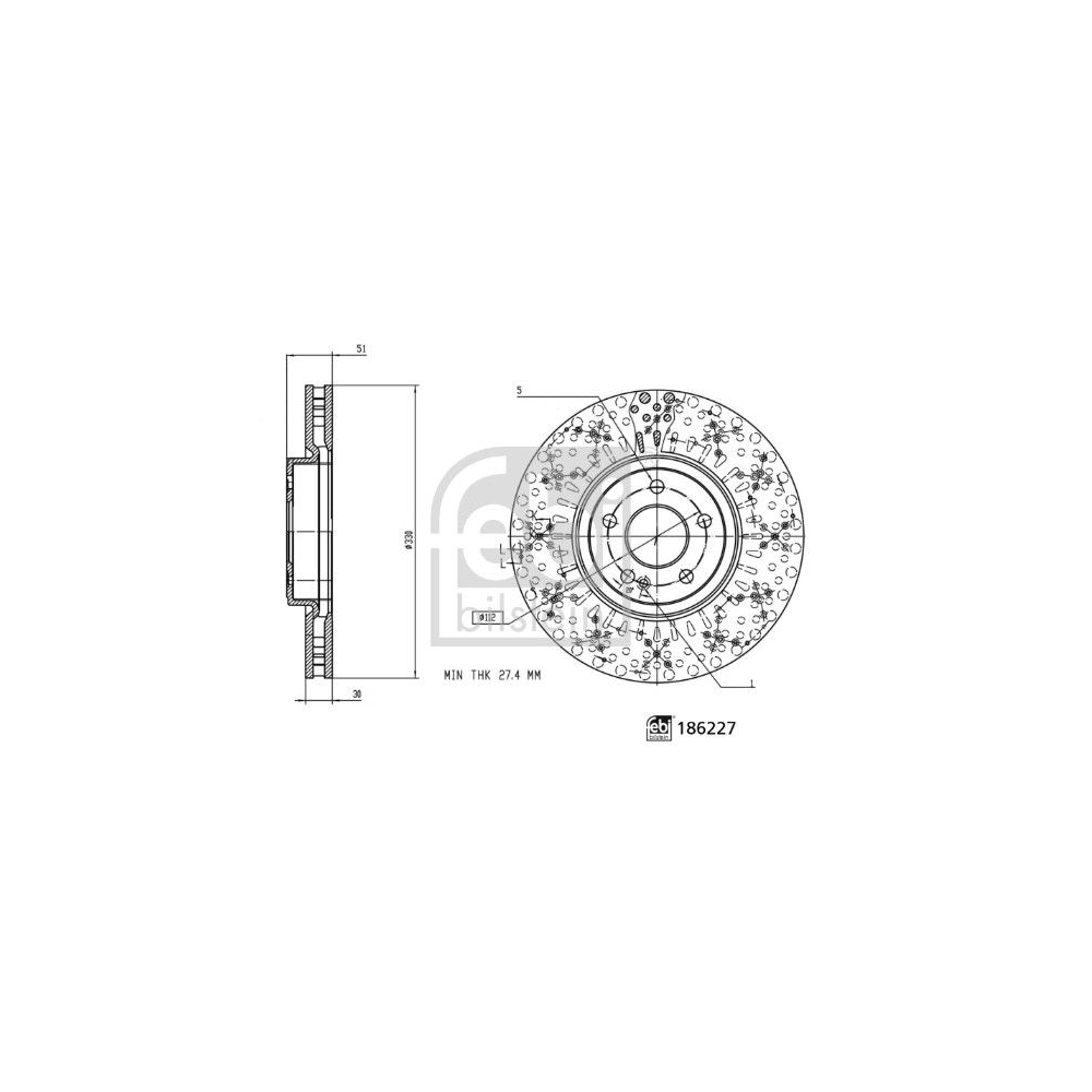 Bremsscheibe FEBI BILSTEIN 186227 für MERCEDES-BENZ, Vorderachse