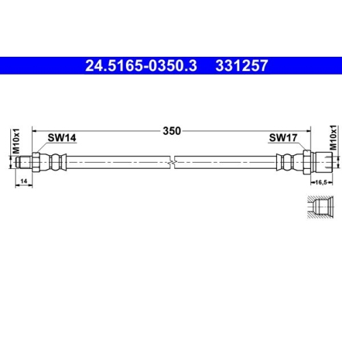 Bremsschlauch ATE 24.5165-0350.3 für PORSCHE VAG, Vorderachse