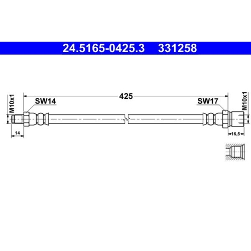 Bremsschlauch ATE 24.5165-0425.3 für PORSCHE VAG, Vorderachse