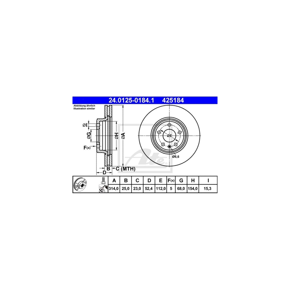 2x Bremsscheibe ATE 24.0125-0184.1 für VAG, Vorderachse