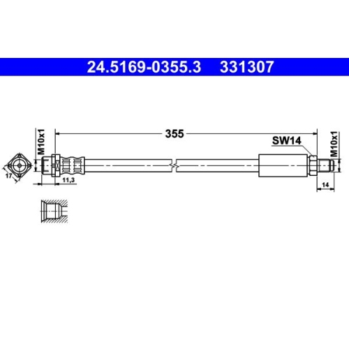 Bremsschlauch ATE 24.5169-0355.3 für BMW, Vorderachse, am Bremssattel