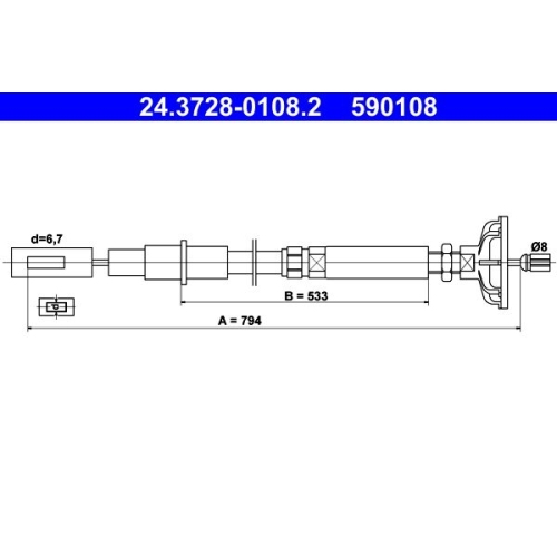 Seilzug, Kupplungsbetätigung ATE 24.3728-0108.2 für VAG