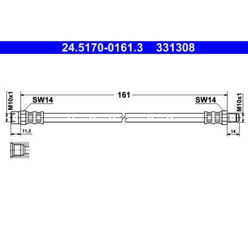 Bremsschlauch ATE 24.5170-0161.3 für SEAT VAG EICHER, Hinterachse, Vorderachse