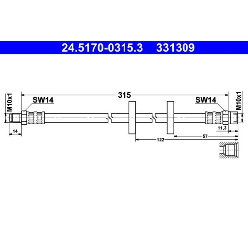 Bremsschlauch ATE 24.5170-0315.3 für DAF SEAT VAG, Hinterachse, Vorderachse