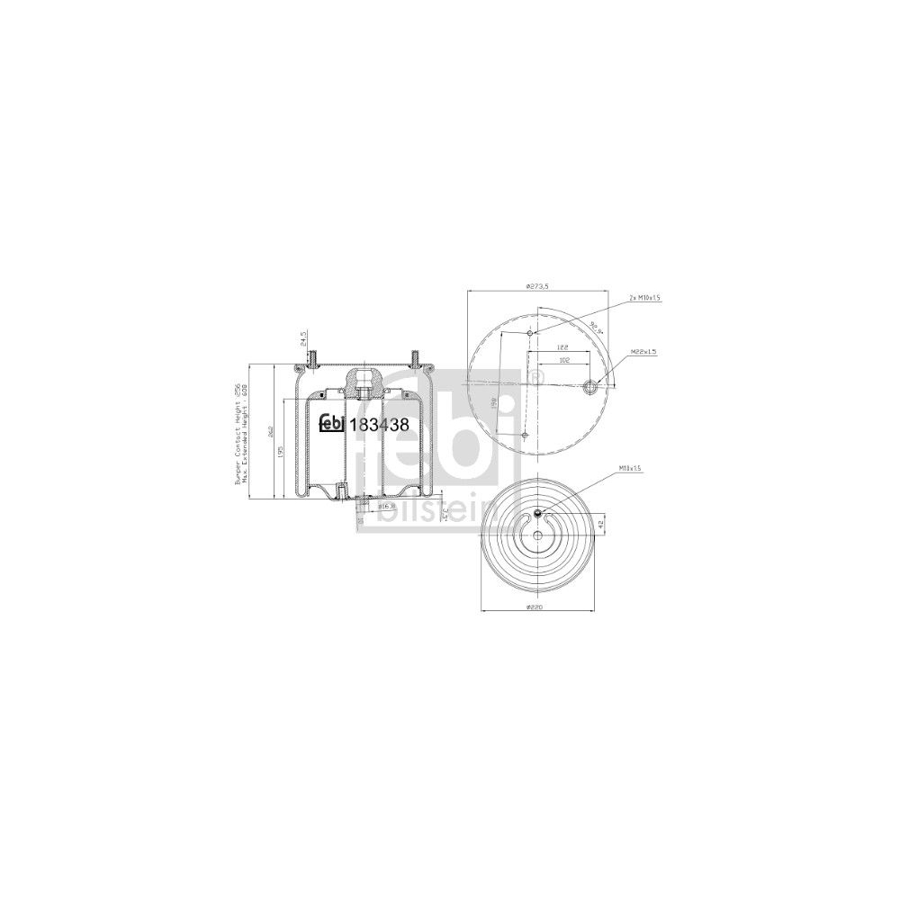 Federbalg, Luftfederung FEBI BILSTEIN 183438 für DAF, Vorderachse rechts