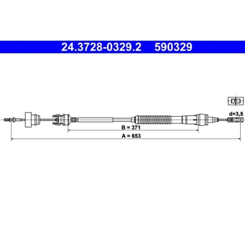 Seilzug, Kupplungsbetätigung ATE 24.3728-0329.2 für CITROËN PEUGEOT