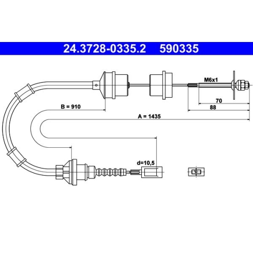 Seilzug, Kupplungsbetätigung ATE 24.3728-0335.2 für CITROËN FIAT PEUGEOT