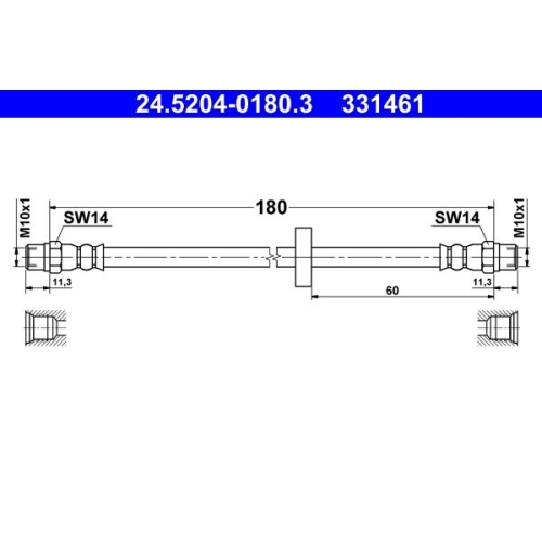 Bremsschlauch ATE 24.5204-0180.3 für VAG, Hinterachse, Hinterachse links