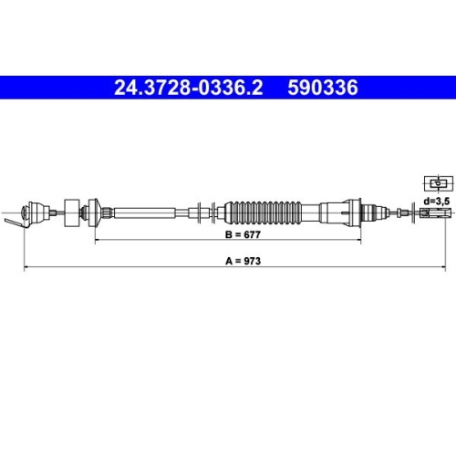 Seilzug, Kupplungsbetätigung ATE 24.3728-0336.2 für CITROËN FIAT PEUGEOT