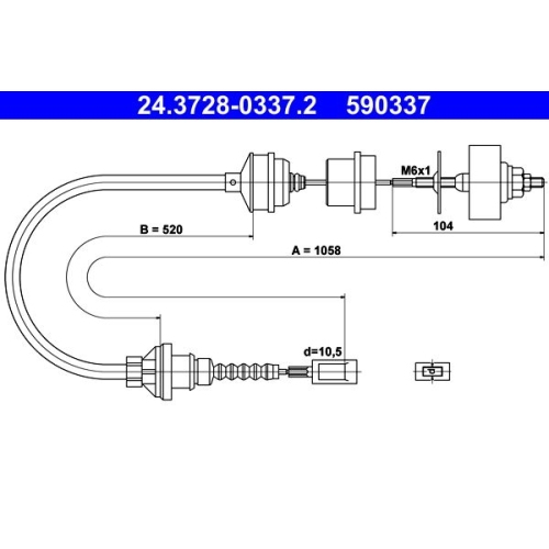 Seilzug, Kupplungsbetätigung ATE 24.3728-0337.2 für CITROËN FIAT PEUGEOT