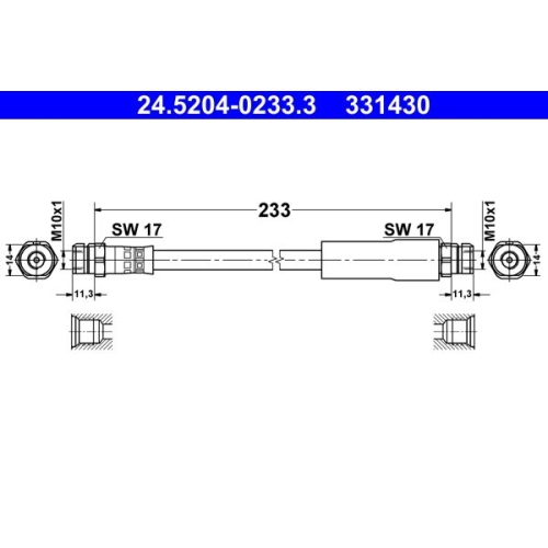 Bremsschlauch ATE 24.5204-0233.3 für SEAT SKODA VAG, Hinterachse