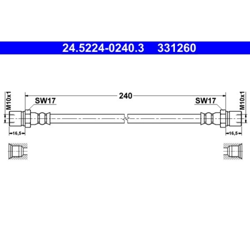 Bremsschlauch ATE 24.5224-0240.3 für VAG, Hinterachse, Hinterachse rechts