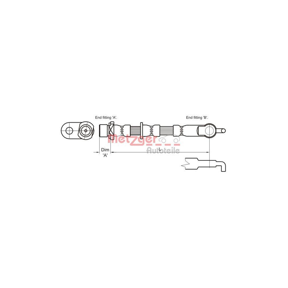 Bremsschlauch METZGER 4110007 für TOYOTA, Vorderachse rechts