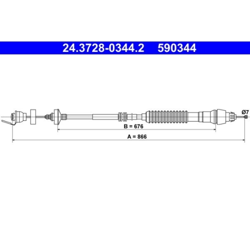 Seilzug, Kupplungsbetätigung ATE 24.3728-0344.2 für CITROËN PEUGEOT