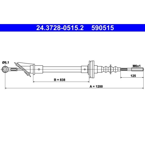 Seilzug, Kupplungsbetätigung ATE 24.3728-0515.2 für CITROËN FIAT PEUGEOT