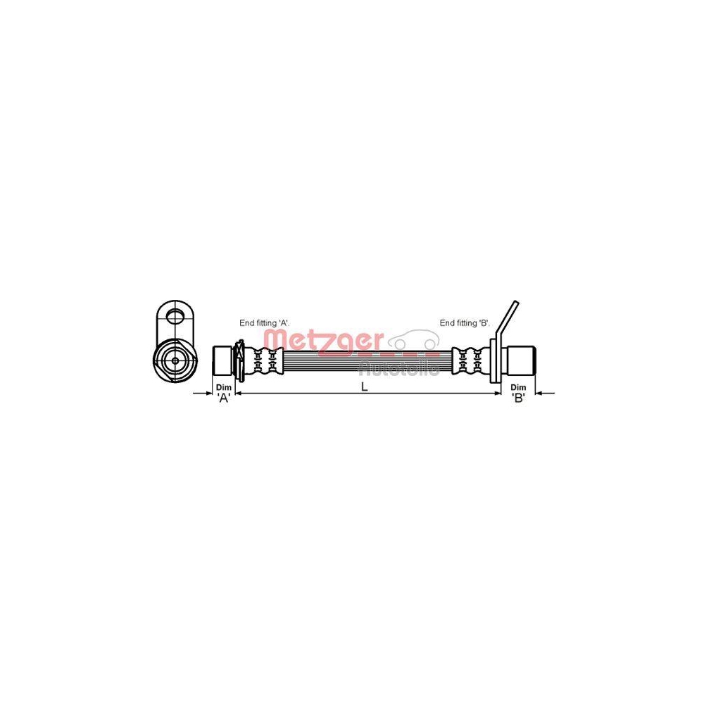 Bremsschlauch METZGER 4110012 für TOYOTA, Hinterachse rechts