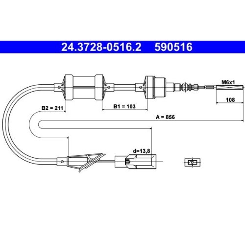 Seilzug, Kupplungsbetätigung ATE 24.3728-0516.2 für FIAT