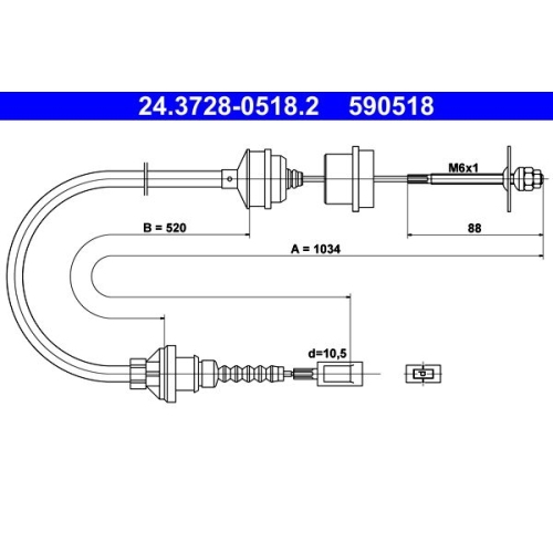Seilzug, Kupplungsbetätigung ATE 24.3728-0518.2 für CITROËN FIAT PEUGEOT