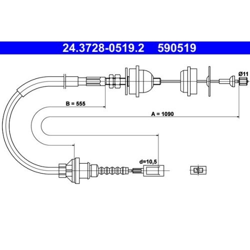 Seilzug, Kupplungsbetätigung ATE 24.3728-0519.2 für CITROËN FIAT PEUGEOT