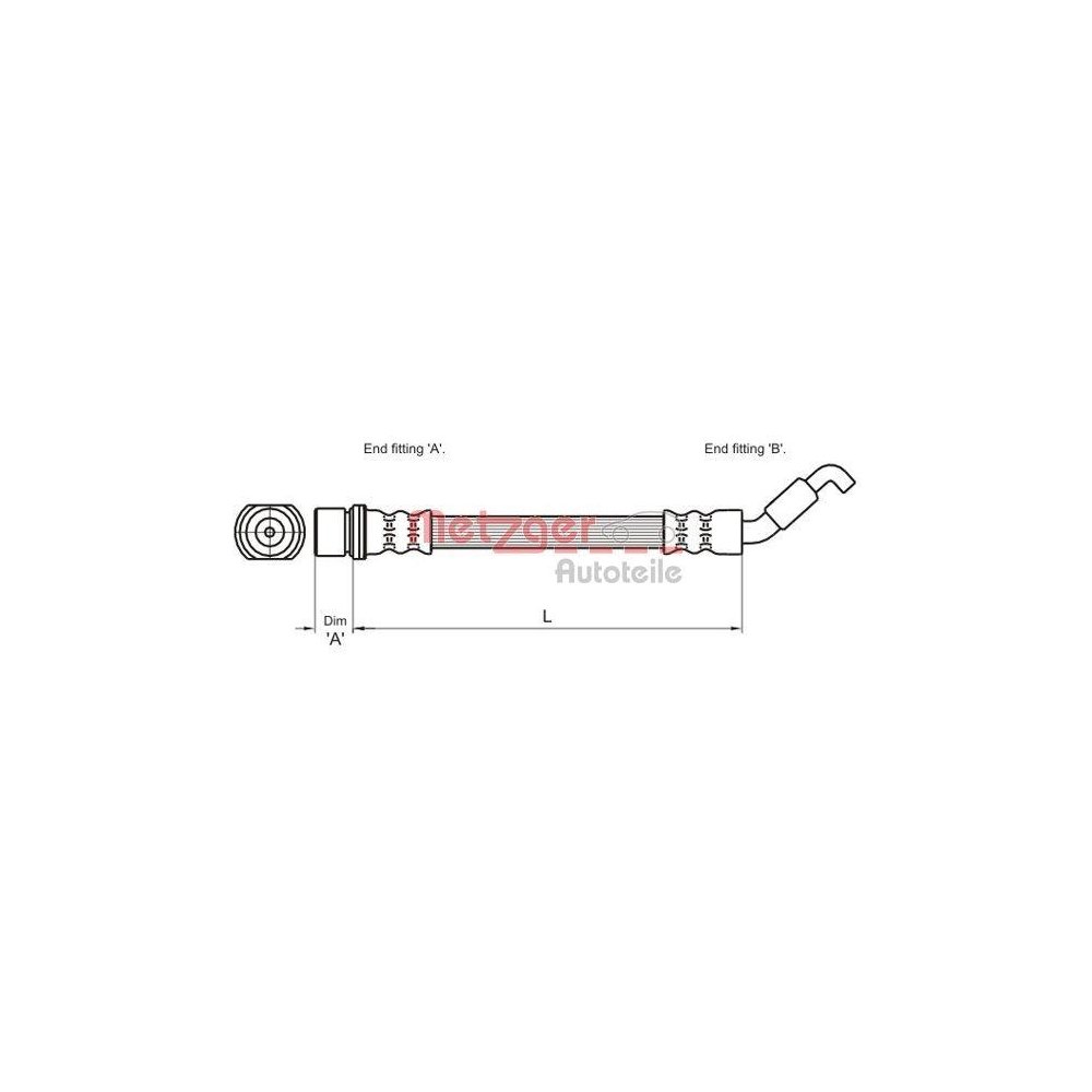 Bremsschlauch METZGER 4110027 f&uuml;r TOYOTA, Hinterachse links, Hinterachse rechts