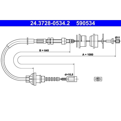 Seilzug, Kupplungsbetätigung ATE 24.3728-0534.2 für FIAT