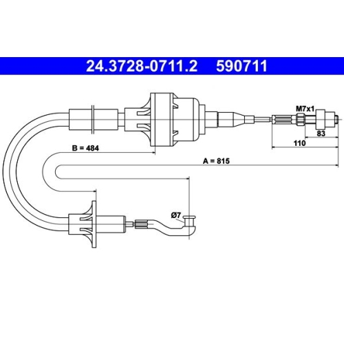 Seilzug, Kupplungsbetätigung ATE 24.3728-0711.2 für OPEL