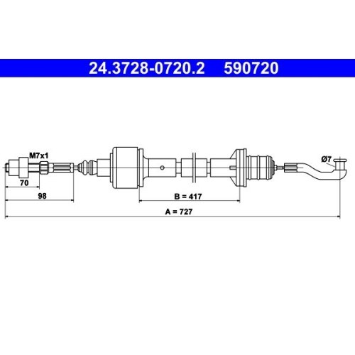 Seilzug, Kupplungsbetätigung ATE 24.3728-0720.2 für OPEL