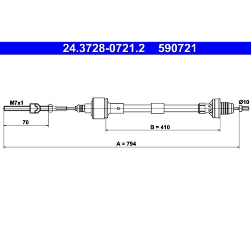 Seilzug, Kupplungsbetätigung ATE 24.3728-0721.2 für OPEL