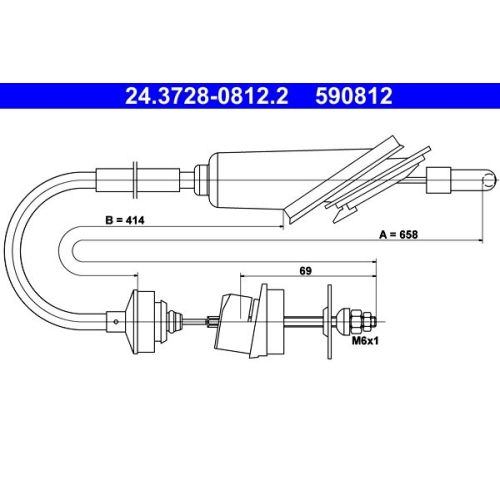 Seilzug, Kupplungsbetätigung ATE 24.3728-0812.2 für PEUGEOT