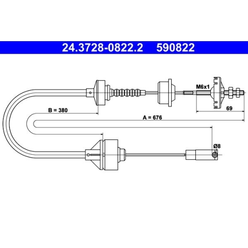 Seilzug, Kupplungsbetätigung ATE 24.3728-0822.2 für PEUGEOT