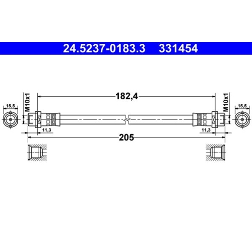 Bremsschlauch ATE 24.5237-0183.3 für SKODA VAG, Hinterachse