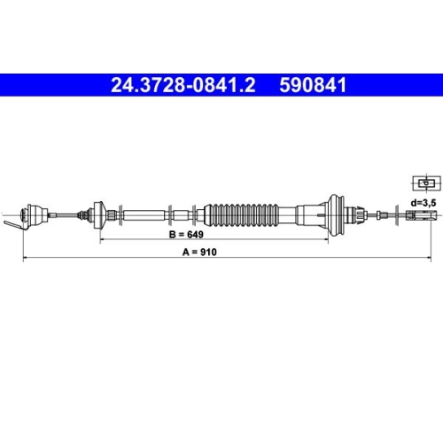 Seilzug, Kupplungsbetätigung ATE 24.3728-0841.2 für PEUGEOT