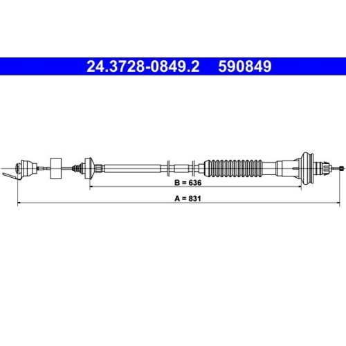 Seilzug, Kupplungsbetätigung ATE 24.3728-0849.2 für PEUGEOT