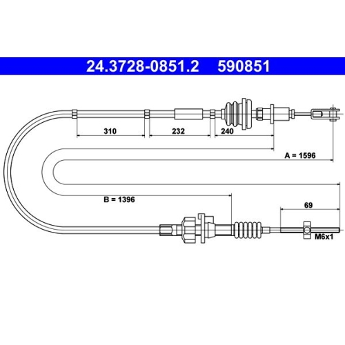 Seilzug, Kupplungsbetätigung ATE 24.3728-0851.2 für CITROËN PEUGEOT TOYOTA