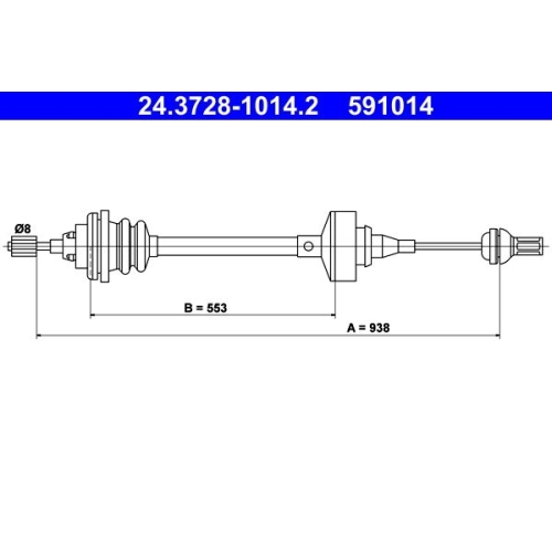 Seilzug, Kupplungsbetätigung ATE 24.3728-1014.2 für RENAULT