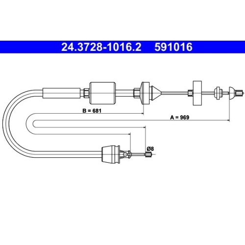 Seilzug, Kupplungsbetätigung ATE 24.3728-1016.2 für NISSAN RENAULT