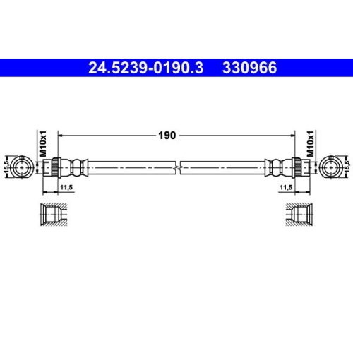 Bremsschlauch ATE 24.5239-0190.3 für CITROËN PEUGEOT, Hinterachse, innen