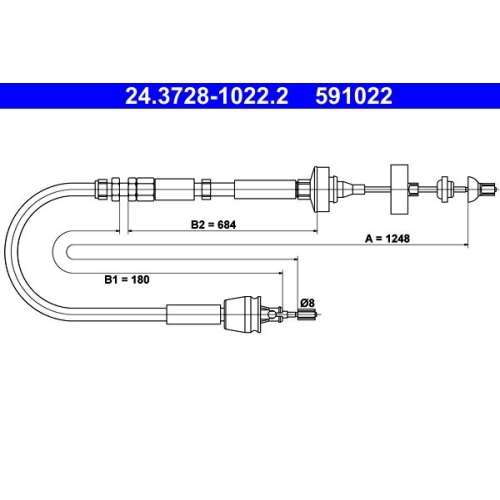 Seilzug, Kupplungsbetätigung ATE 24.3728-1022.2 für RENAULT