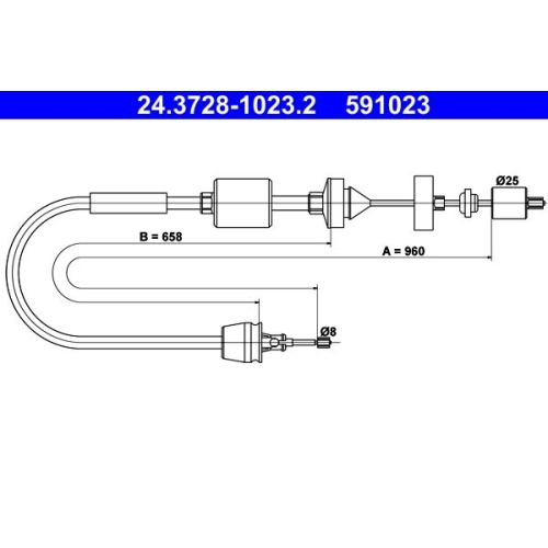 Seilzug, Kupplungsbetätigung ATE 24.3728-1023.2 für NISSAN RENAULT