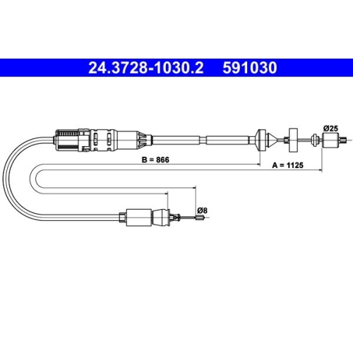 Seilzug, Kupplungsbetätigung ATE 24.3728-1030.2 für RENAULT