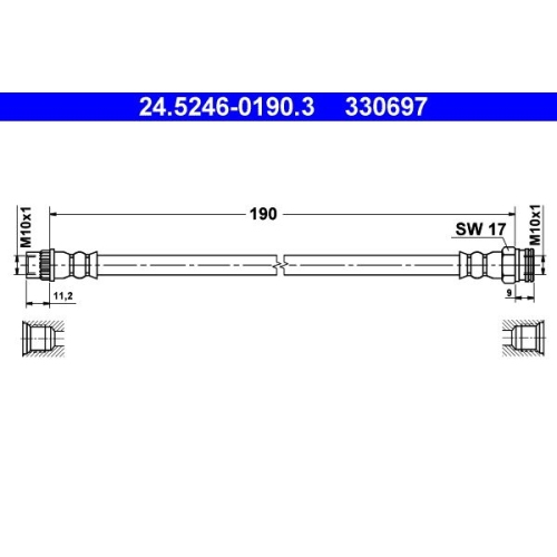 Bremsschlauch ATE 24.5246-0190.3 für CITROËN PEUGEOT, Hinterachse