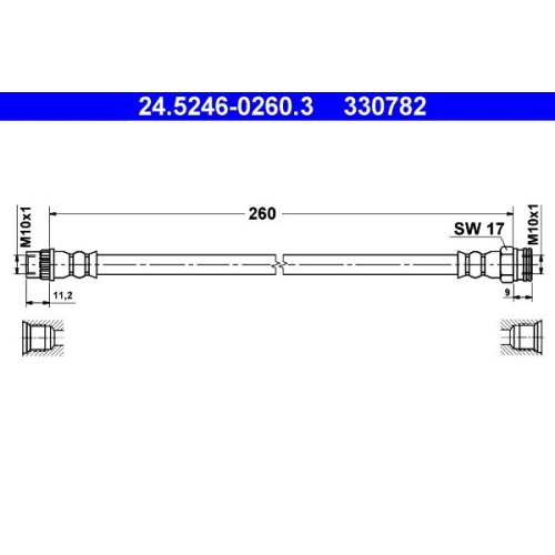 Bremsschlauch ATE 24.5246-0260.3 für CITROËN PEUGEOT, Hinterachse